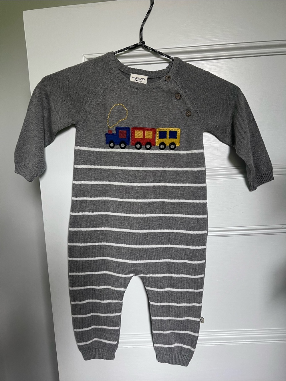NWT Grey Striped Knit One-Piece with Train Applique